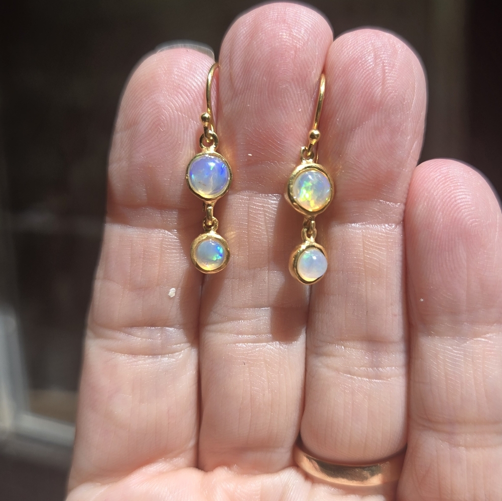 Opal sterling & gold 4k each earrings - Picture 3 of 8